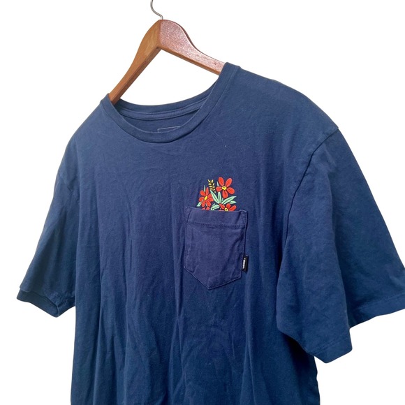 Vans Mens Large Navy Blue T Shirt Floral‎ Pocket Skull Graphic Tee - Picture 2 of 6